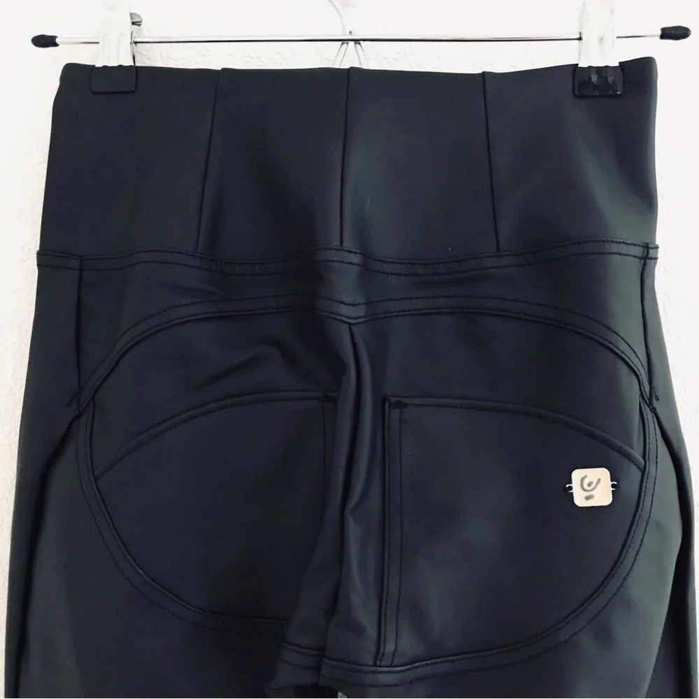 FREDDY WRUP Faux Leather High Waisted Pants Ankle Length Black